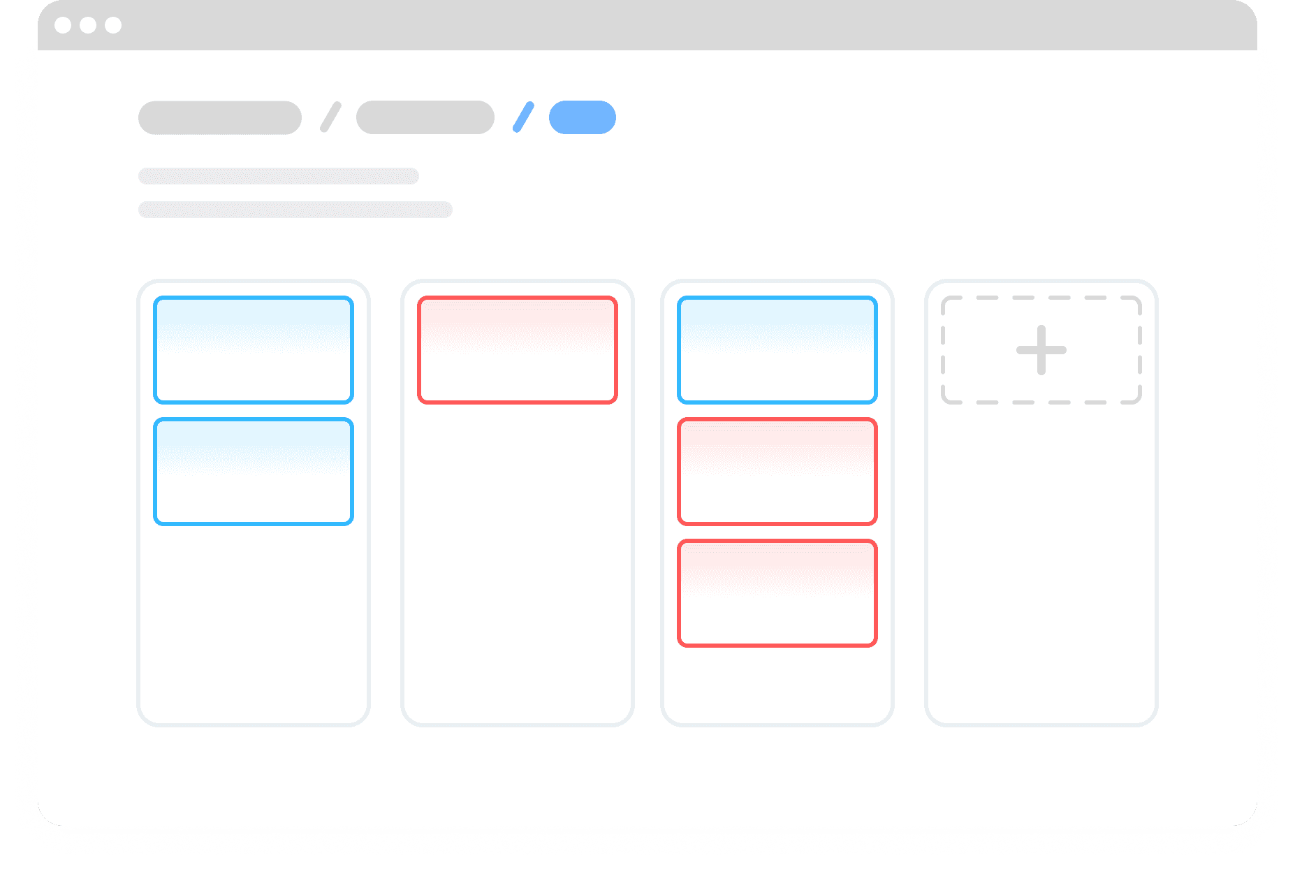 Vereinfachtes UI eines Kanban Boards.