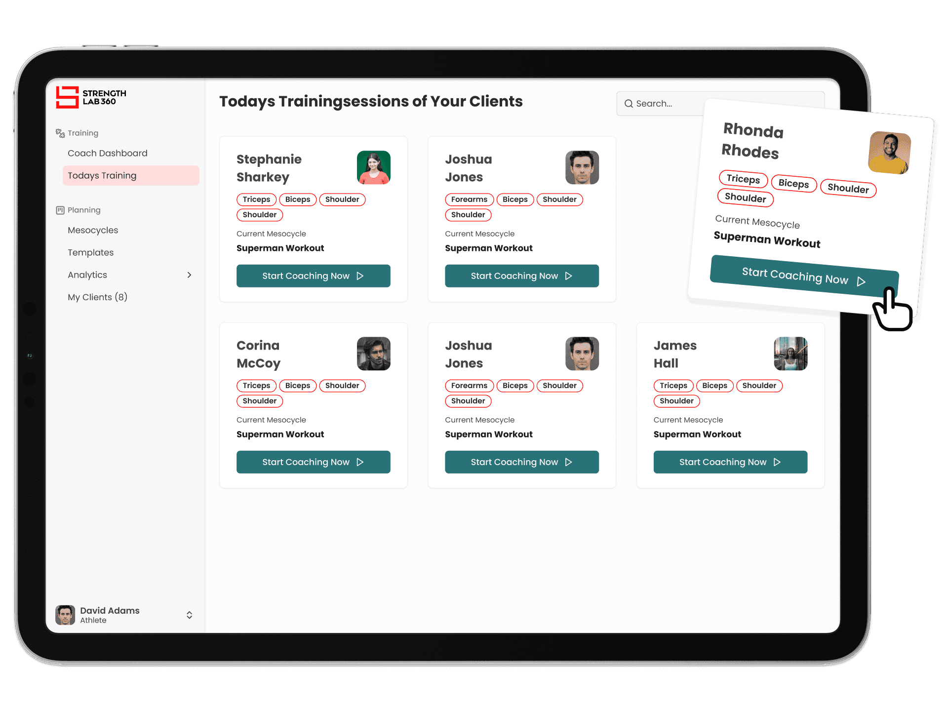 Eine Desktop-Ansicht von verschiedenen Kundenprofilen, die auf der App registriert sind.
